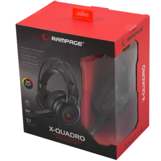 Rampage Fejhallgató - RM-K2 X-QUADRO RGB (7.1, mikrofon, USB, hangerőszabályzó, nagy-párnás, 2.2m kábel, fekete) PC