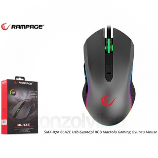 Rampage Egér Gamer - SMX-R70 BLAZE (6400DPI, 6 gomb, makro, RGB LED, 1,8m harisnyázott kábel, piros-fekete) PC