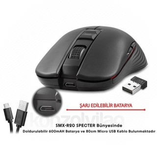 Rampage Egér Vezeték Nélküli Gamer - SMX-R20 Specter (Avago 3212, Tölthető akku; 3600DPI, 5 gomb, makro, LED, PC