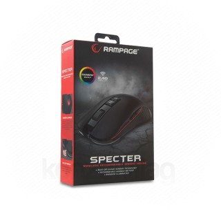 Rampage Egér Vezeték Nélküli Gamer - SMX-R20 Specter (Avago 3212, Tölthető akku; 3600DPI, 5 gomb, makro, LED, PC