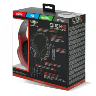 Spirit of Gamer Fejhallgató - ELITE-H60 Red (MultiPlatform, 2.0, mikrofon, Jack, hangerőszabályzó, nagy-párnás, piros) PC