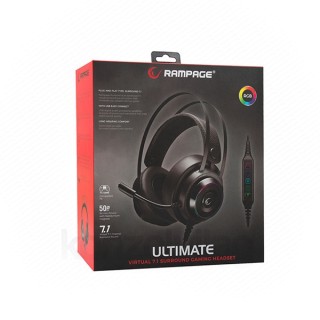 Rampage Fejhallgató - RG-X19 ULTIMATE (7.1, mikrofon, USB, nagy-párnás, 2,2m kábel, fekete, RGB LED) PC