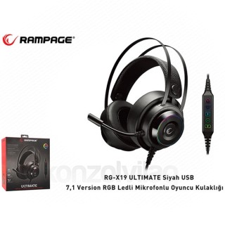 Rampage Fejhallgató - RG-X19 ULTIMATE (7.1, mikrofon, USB, nagy-párnás, 2,2m kábel, fekete, RGB LED) PC