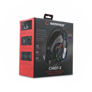 Rampage Fejhallgató - RM-K22 CHIEF-X RGB (7.1, mikrofon, USB, hangerőszabályzó, nagy-párnás, 2m kábel, fekete) PC