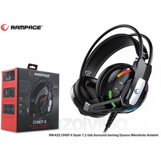 Rampage Fejhallgató - RM-K22 CHIEF-X RGB (7.1, mikrofon, USB, hangerőszabályzó, nagy-párnás, 2m kábel, fekete) PC