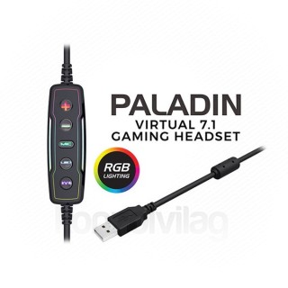 Rampage Fejhallgató - RM-K9 PALADIN  RGB (7.1, mikrofon, USB, hangeroszabályzó, nagy-párnás, 2,2m kábel, fekete) PC