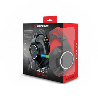 Rampage Fejhallgató - RM-K9 PALADIN  RGB (7.1, mikrofon, USB, hangeroszabályzó, nagy-párnás, 2,2m kábel, fekete) PC