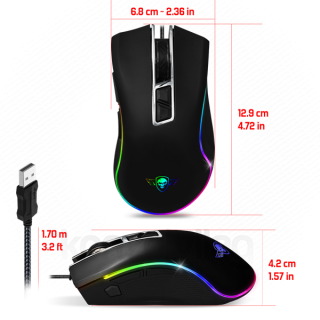 Spirit of Gamer Egér - PRO-M6 RGB (4800DPI, 500Hz, 8 programozható gomb, RGB LED, 1,8 m harisnyázott kábel, fekete) PC