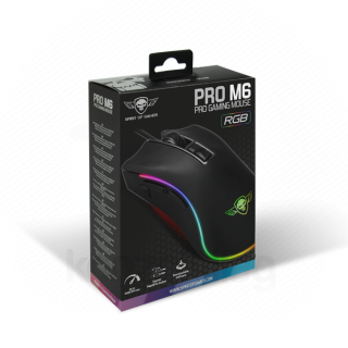 Spirit of Gamer Egér - PRO-M6 RGB (4800DPI, 500Hz, 8 programozható gomb, RGB LED, 1,8 m harisnyázott kábel, fekete) PC