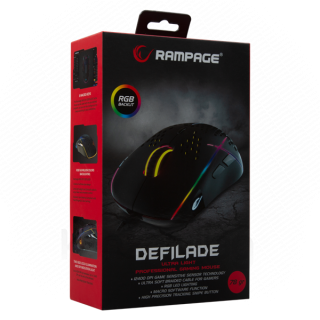 Rampage Egér Gamer - SMX-R111 DEFILADE (12400DPI, PMW3327; 8 gomb, makro, RGB LED, fekete) PC