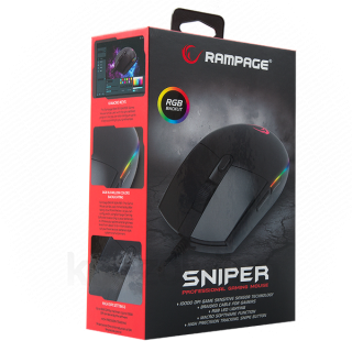 Rampage Egér Gamer - SMX-R18 SNIPER (10000DPI, PMW3325; 6 gomb, makro, RGB LED, fekete) PC