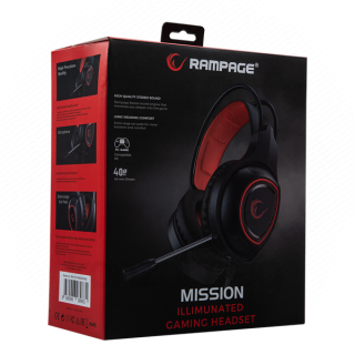 Rampage Fejhallgató - RM-K23 MISSION (mikrofon, USB, hangerőszabályzó, nagy-párnás, piros) PC