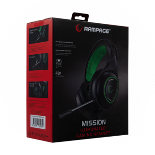 Rampage Fejhallgató - RM-K23 MISSION (mikrofon, USB, hangerőszabályzó, nagy-párnás, zöld) PC