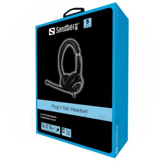 Sandberg Fejhallgató - Plug`n Talk Headset Black (mikrofon; 3,5mm jack; hangerő szabályzó; 1,75m kábel; fekete) PC