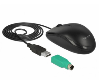 DeLock Optical 3-button USB Type-A + PS/2 Desktop Mouse Black PC